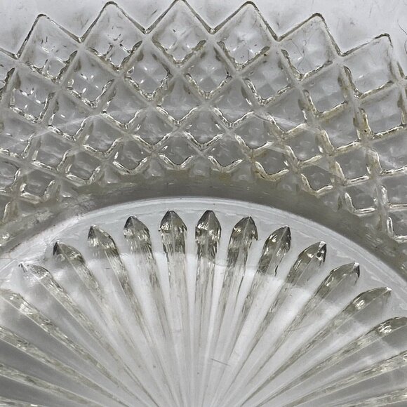Vtg Cut Crystal Bowl 8 3/4” W Silver Plate Rim England Spike Diamond Design MCM - Picture 4 of 10